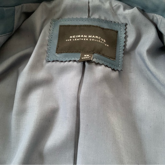 Neiman Marcus The Leather Collection Blue Leather Jacket XS worn once like New - Picture 9 of 16